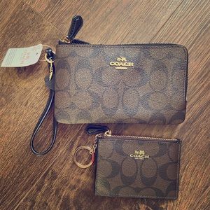 Coach Double Zipper Wristlet & ID Holder Bundle